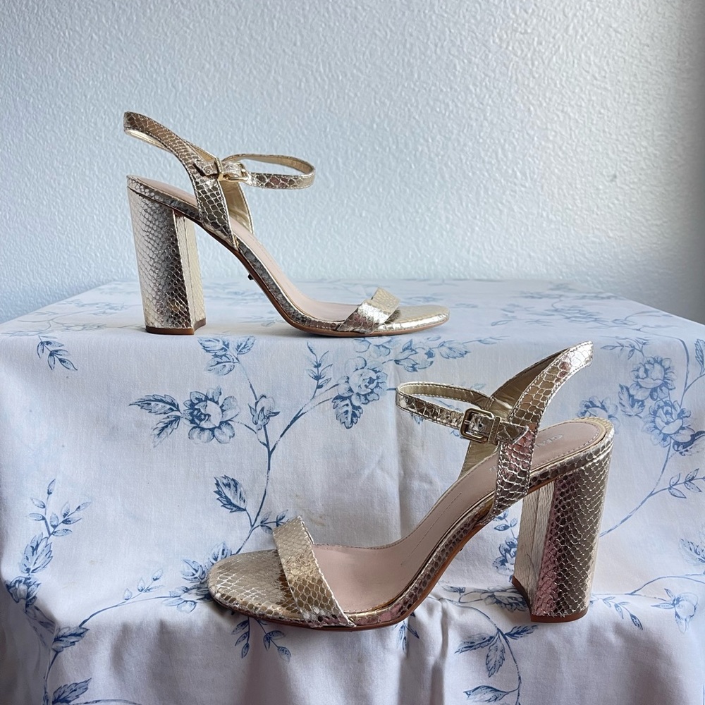 gold snake block heel